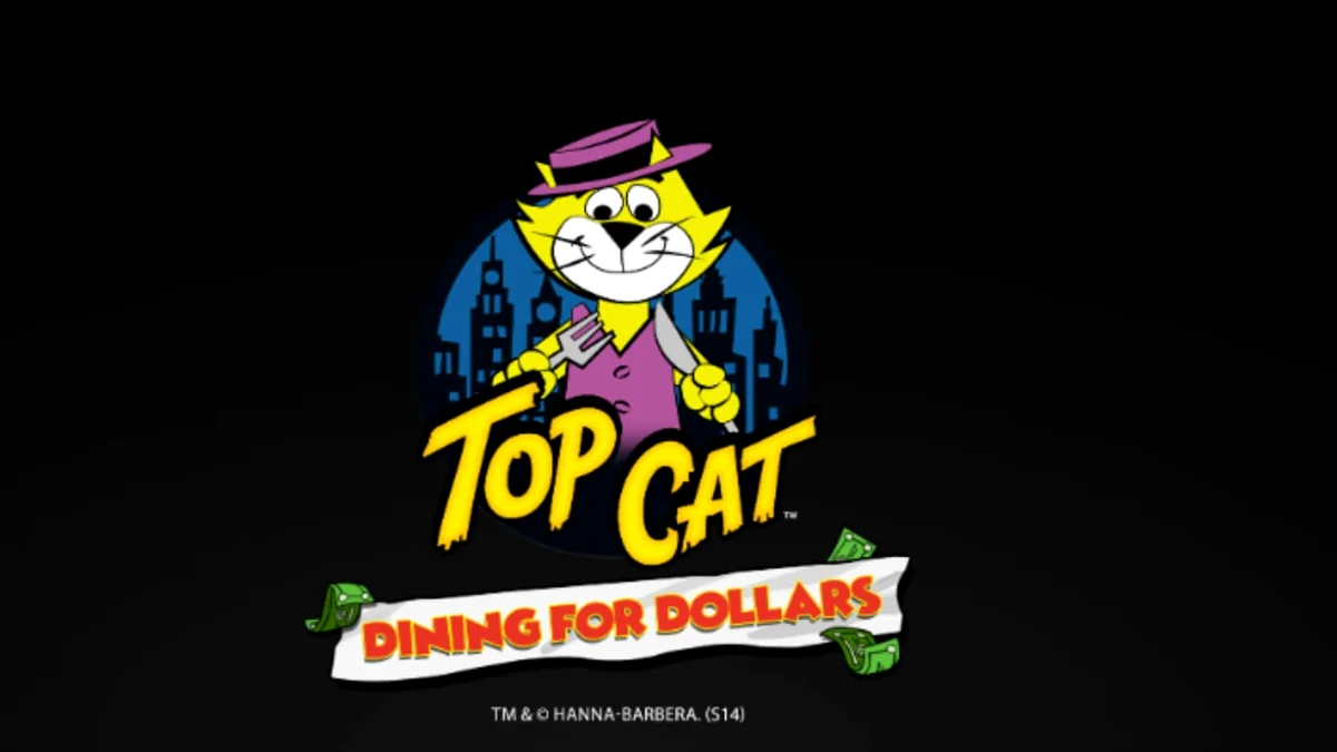 Personagens do desenho Top Cat em um cenário de lanchonete no slot Dining For Dollars